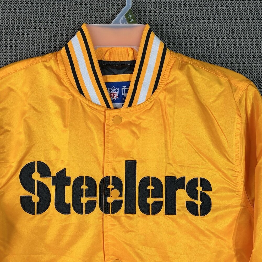 Men’s Size S Ultra Game Pittsburgh Steelers Varsity Jacket Yellow - Picture 4 of 11